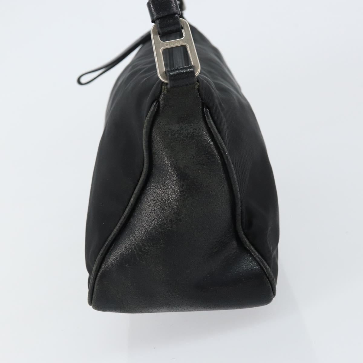 PRADA Shoulder Bag Nylon Black Silver Auth 148396