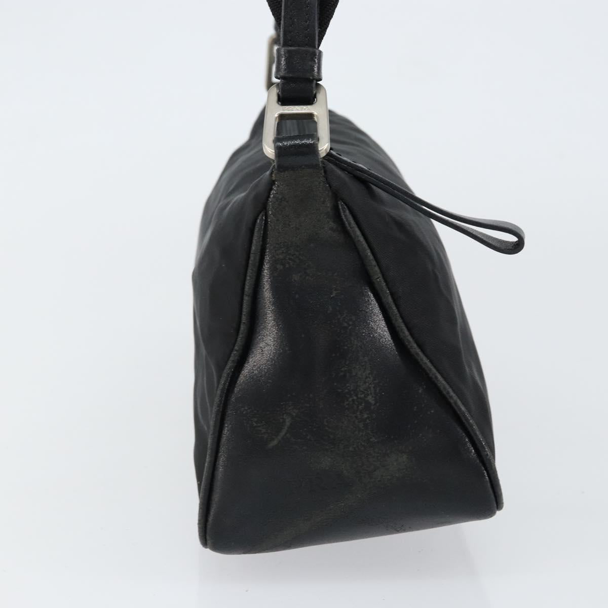 PRADA Shoulder Bag Nylon Black Silver Auth 148396