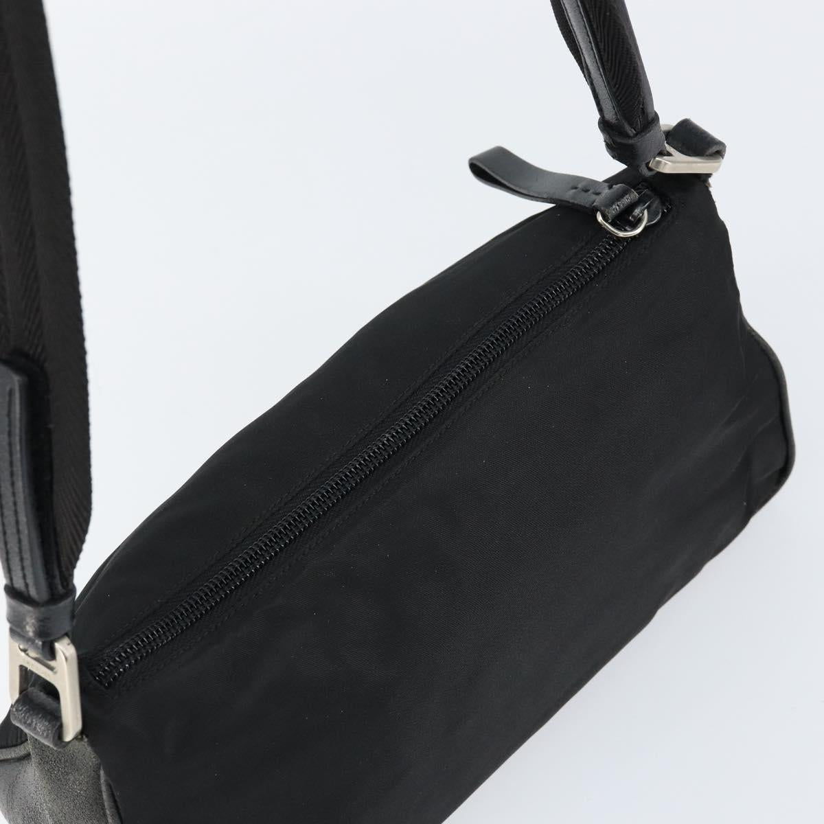 PRADA Shoulder Bag Nylon Black Silver Auth 148396