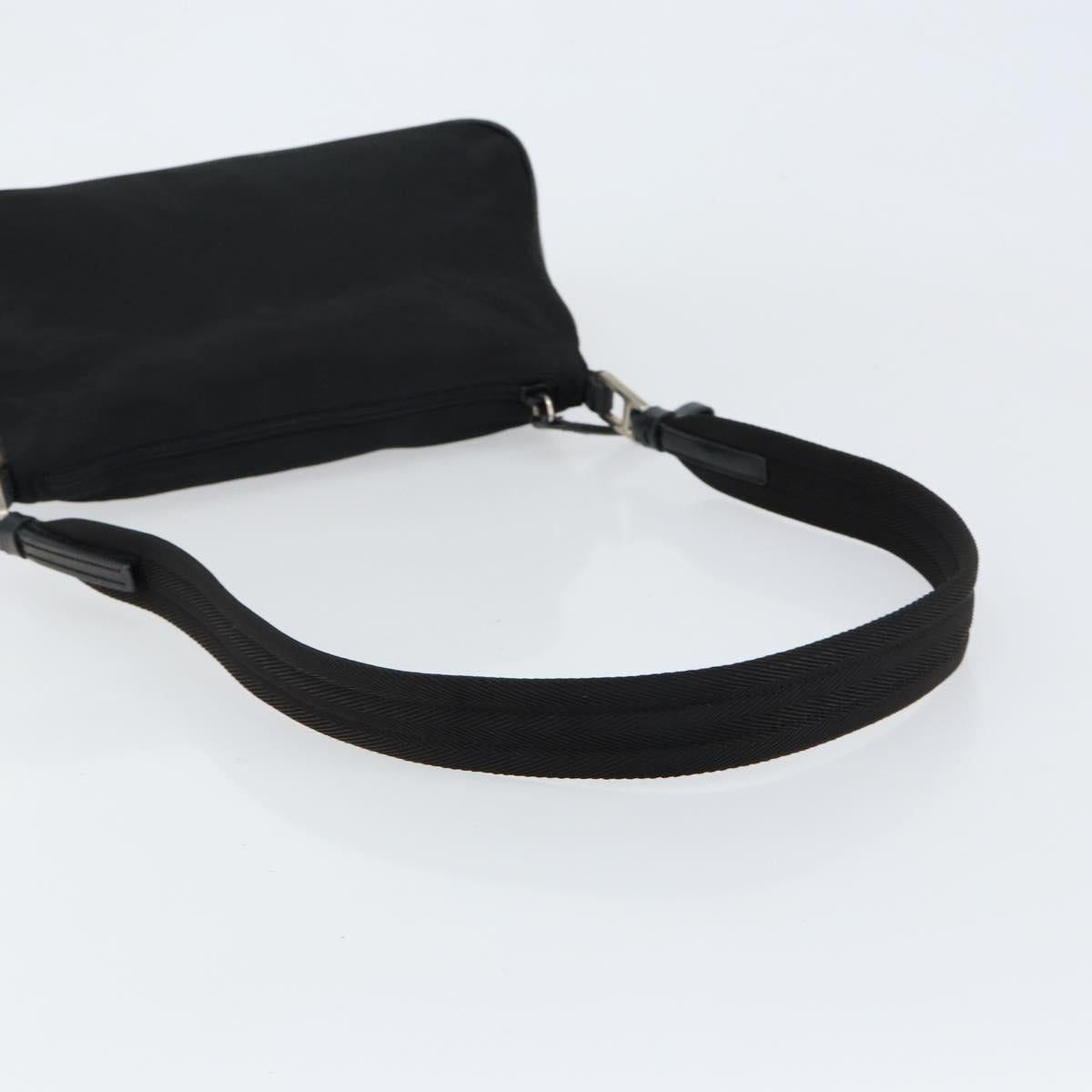 PRADA Shoulder Bag Nylon Black Silver Auth 148396