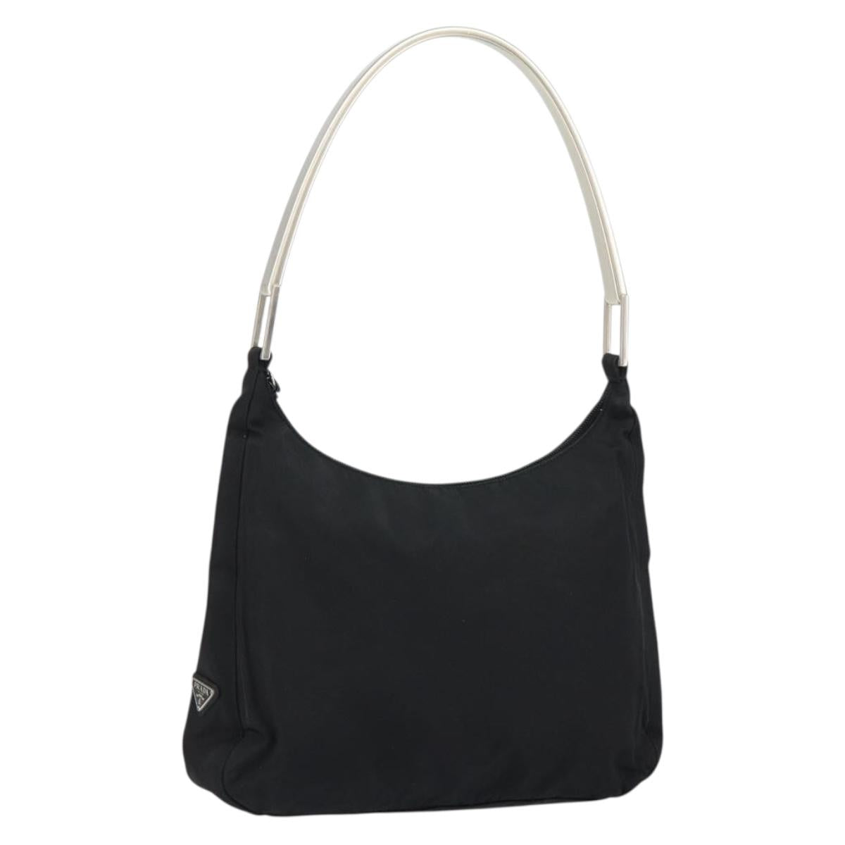 PRADA Shoulder Bag Nylon Black Silver Auth 148397