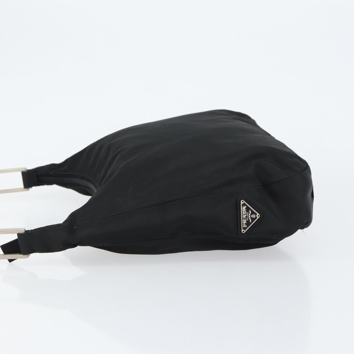 PRADA Shoulder Bag Nylon Black Silver Auth 148397