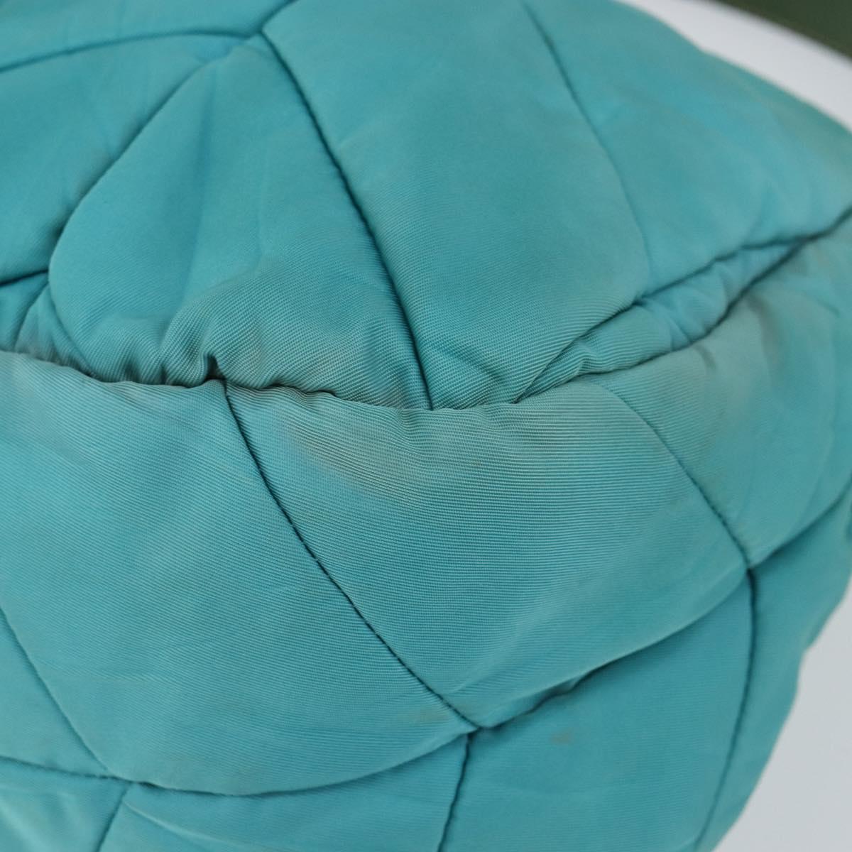 PRADA Shoulder Bag Nylon Turquoise Blue Gold Auth 148398