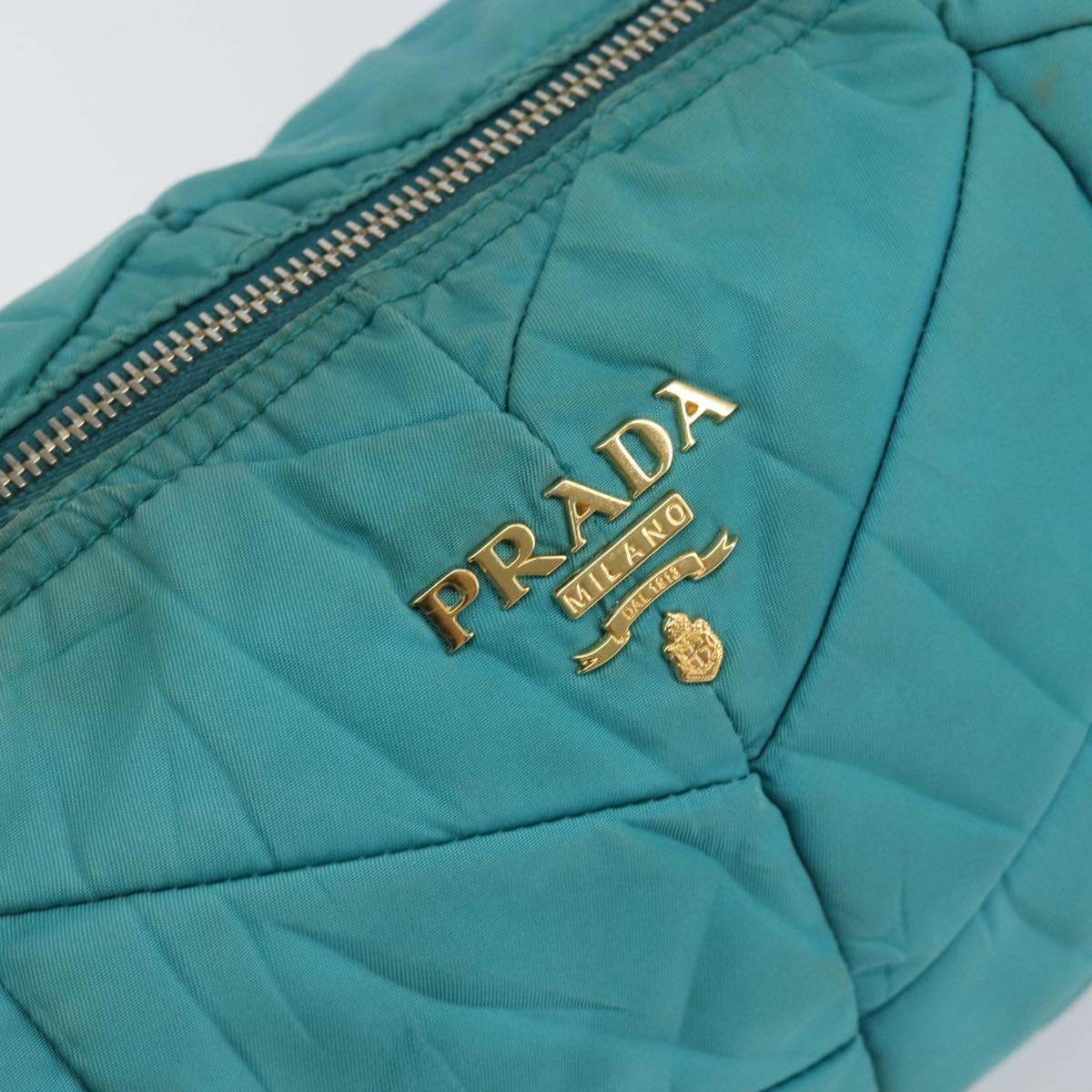 PRADA Shoulder Bag Nylon Turquoise Blue Gold Auth 148398