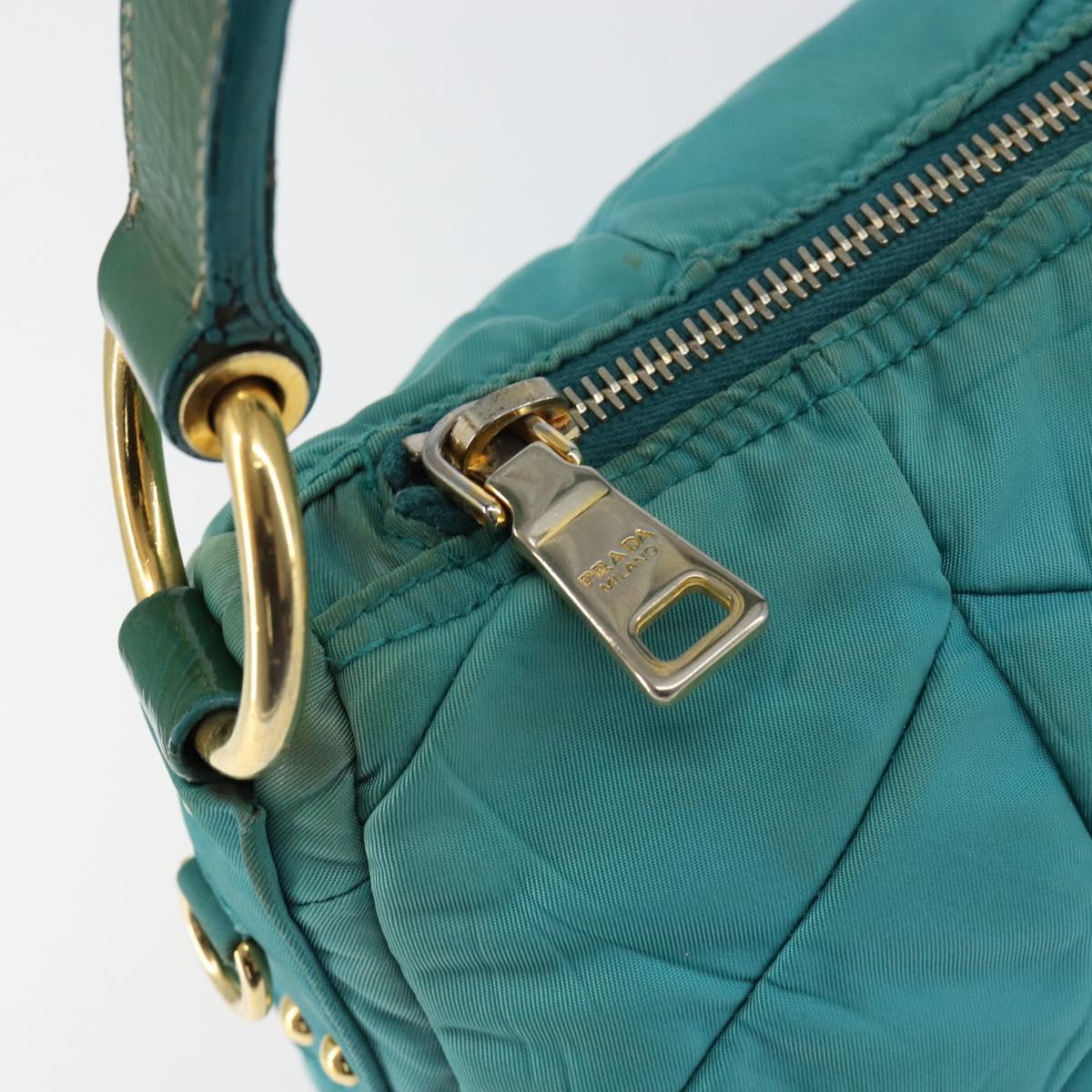 PRADA Shoulder Bag Nylon Turquoise Blue Gold Auth 148398
