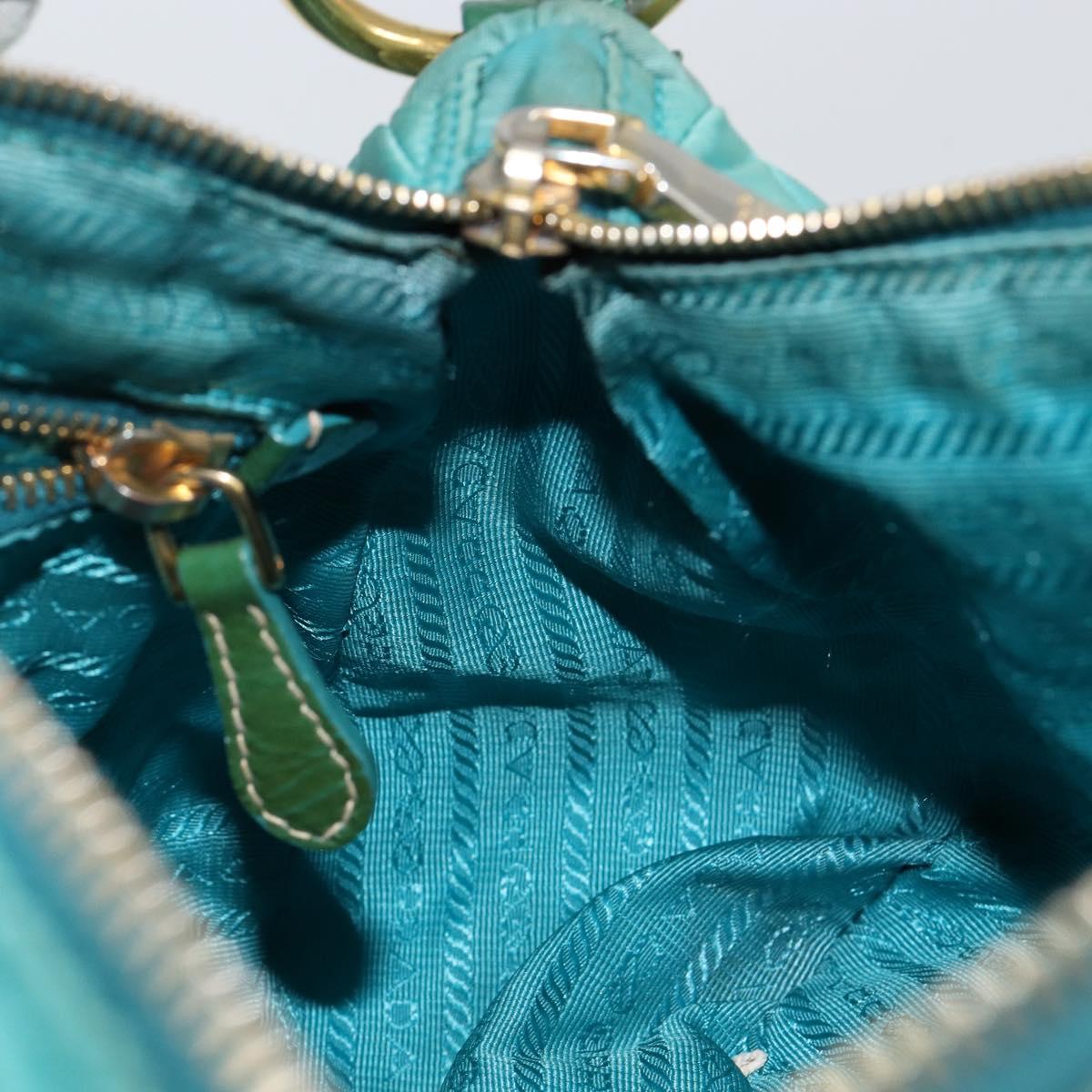 PRADA Shoulder Bag Nylon Turquoise Blue Gold Auth 148398