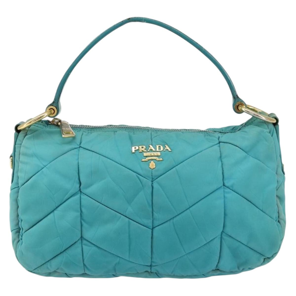 PRADA Shoulder Bag Nylon Turquoise Blue Gold Auth 148398