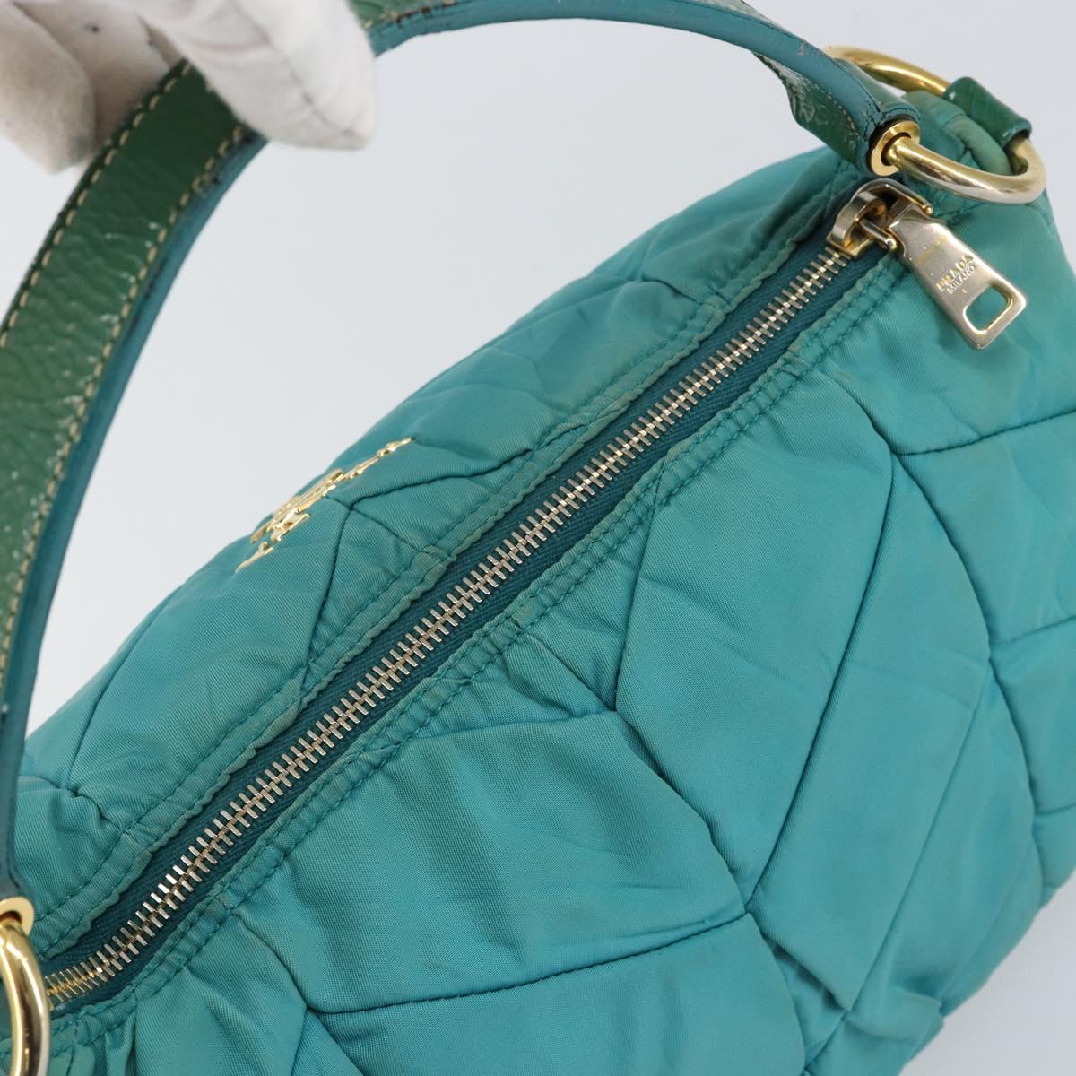 PRADA Shoulder Bag Nylon Turquoise Blue Gold Auth 148398