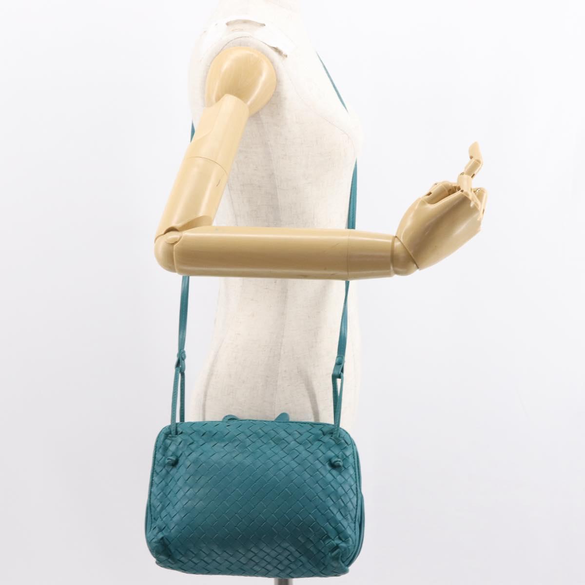 BOTTEGA VENETA INTRECCIATO Shoulder Bag Leather Turquoise Blue Auth 148399