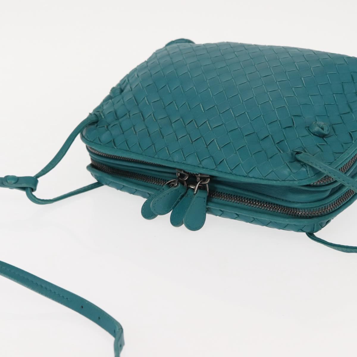 BOTTEGA VENETA INTRECCIATO Shoulder Bag Leather Turquoise Blue Auth 148399