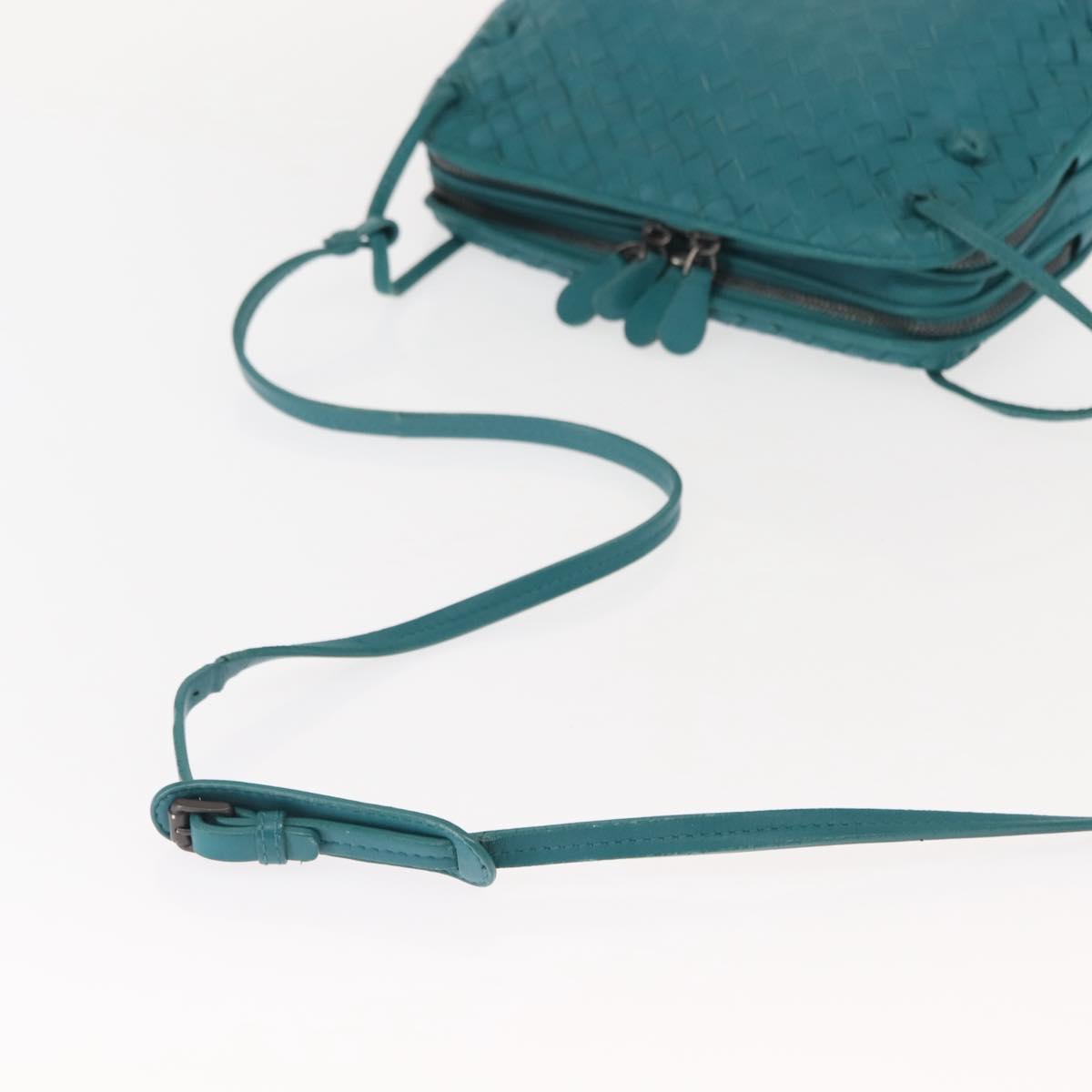 BOTTEGA VENETA INTRECCIATO Shoulder Bag Leather Turquoise Blue Auth 148399