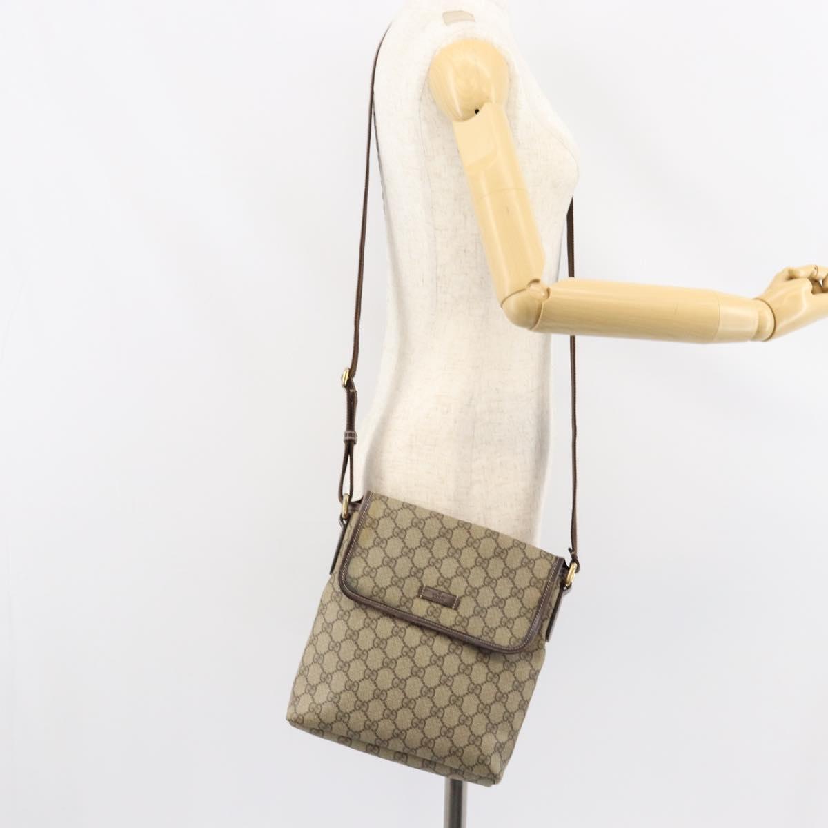 GUCCI GG Supreme Shoulder Bag PVC Beige Gold 223666 Auth 148414