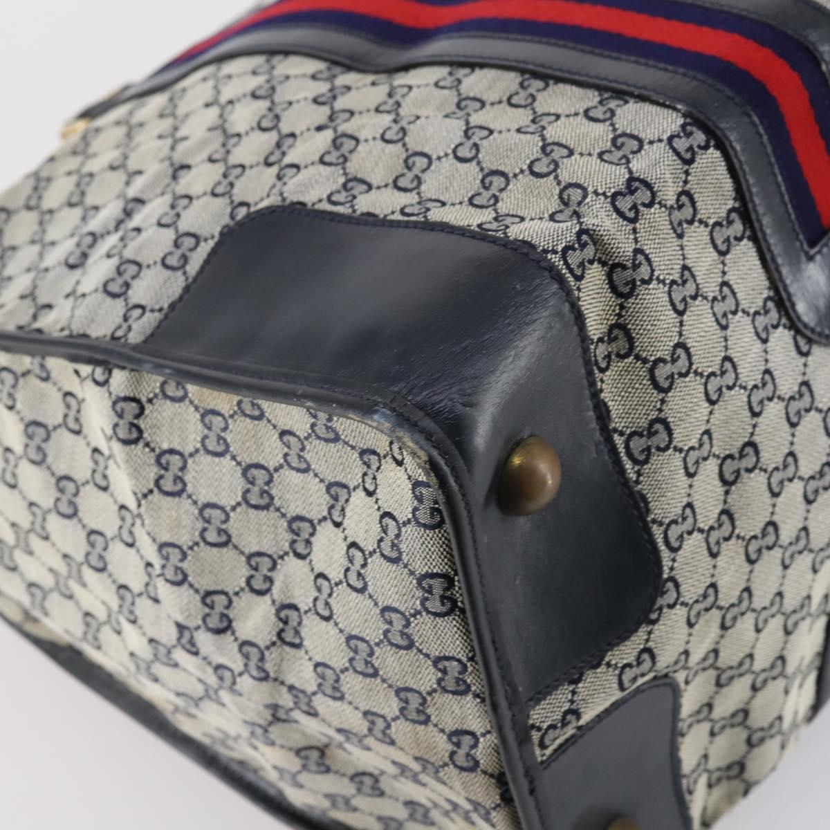 GUCCI GG Canvas Sherry Line Hand Bag Navy Gold Red Auth 148418