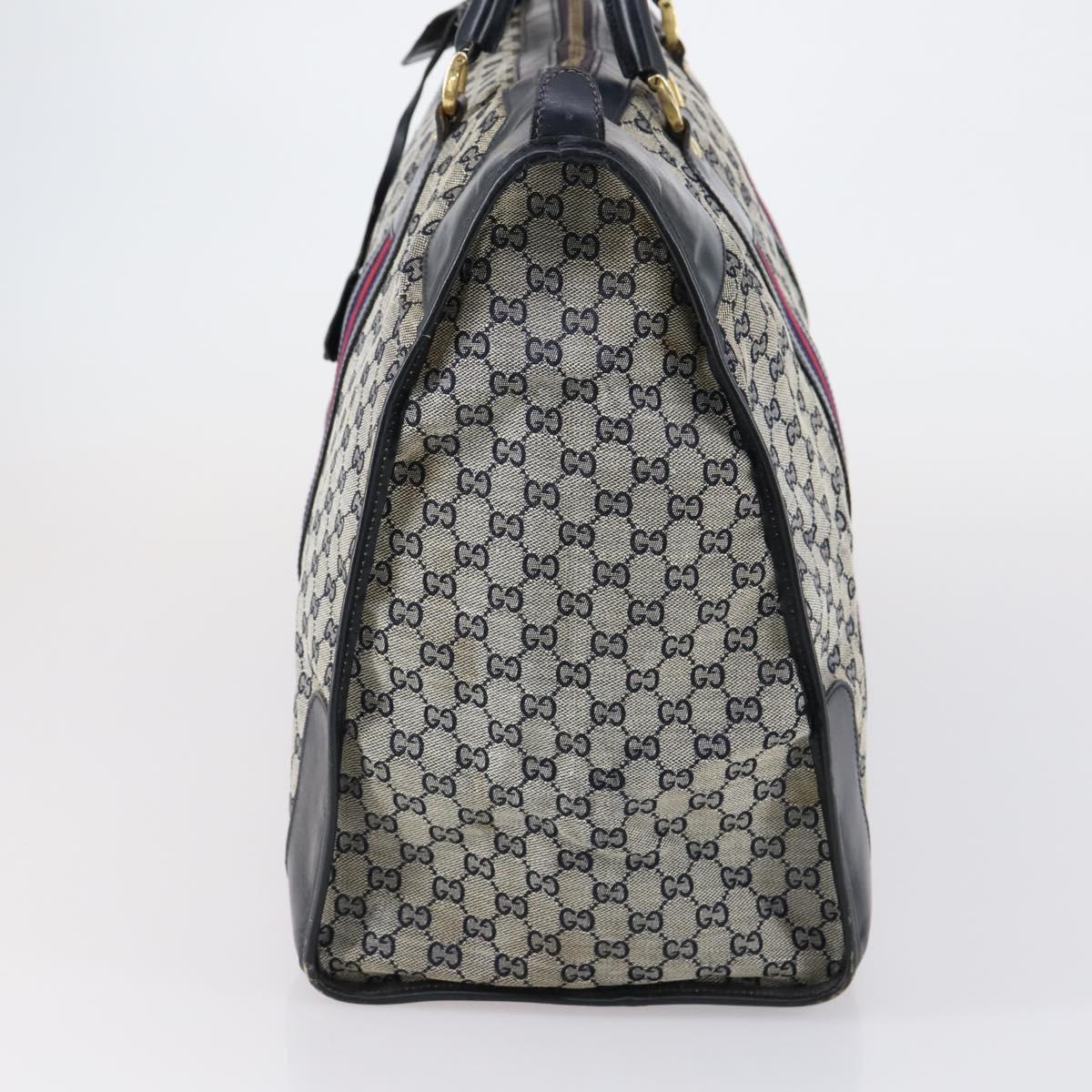 GUCCI GG Canvas Sherry Line Hand Bag Navy Gold Red Auth 148418