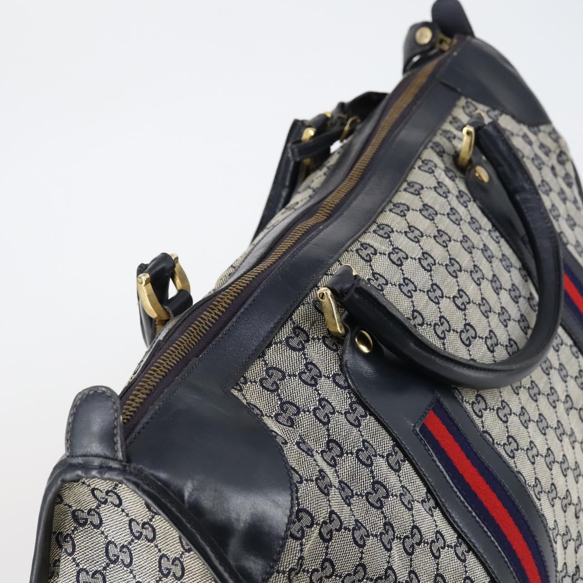 GUCCI GG Canvas Sherry Line Hand Bag Navy Gold Red Auth 148418