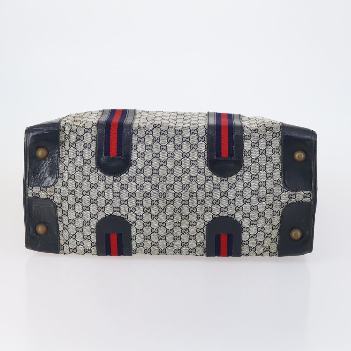 GUCCI GG Canvas Sherry Line Hand Bag Navy Gold Red Auth 148418