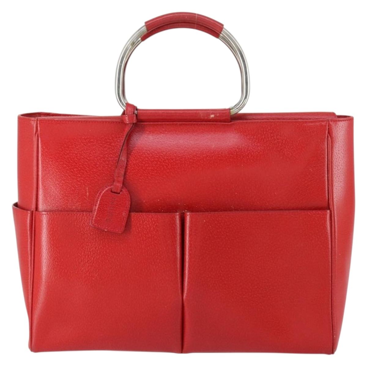 GUCCI Hand Bag Leather Red Auth 148420