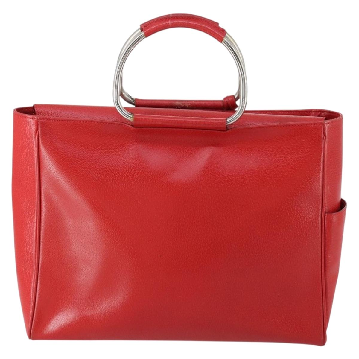 GUCCI Hand Bag Leather Red Auth 148420