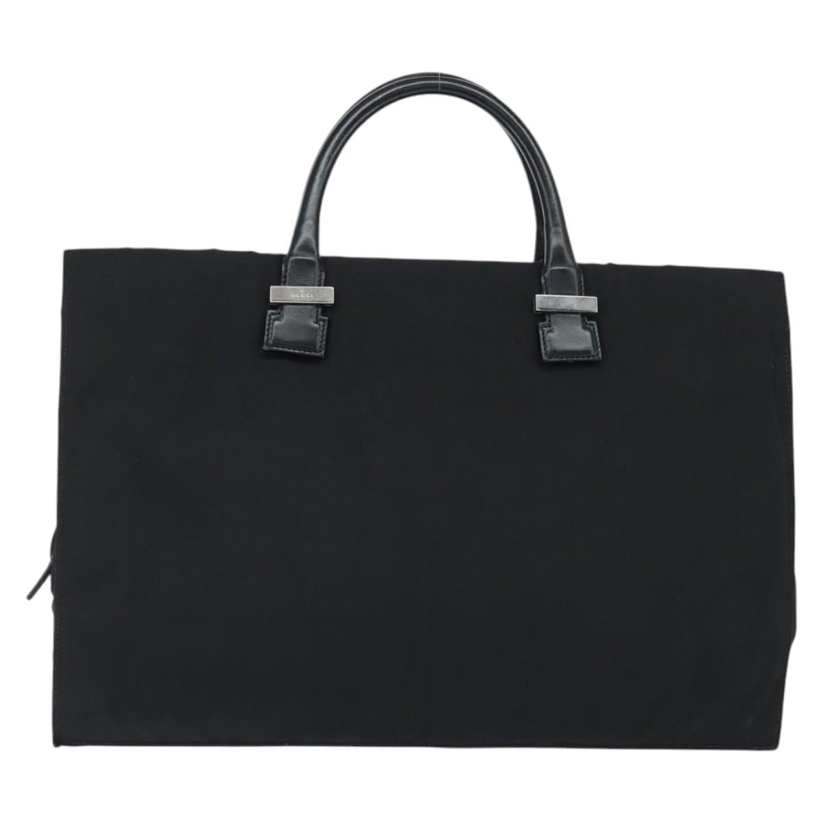 GUCCI Hand Bag Nylon Black Silver Auth 148421