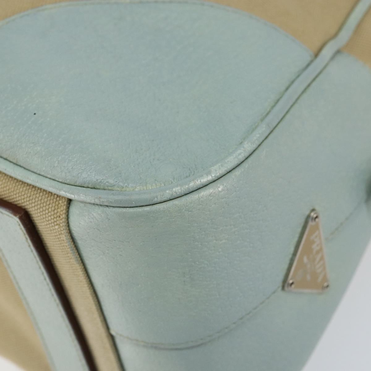 PRADA Boston Bag Canvas Beige Silver Auth 148422