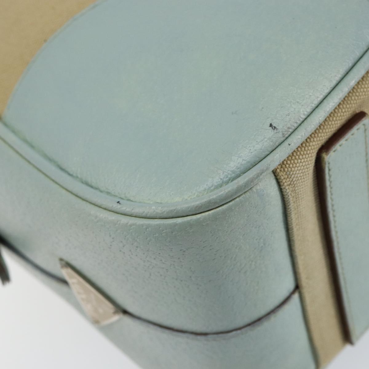 PRADA Boston Bag Canvas Beige Silver Auth 148422