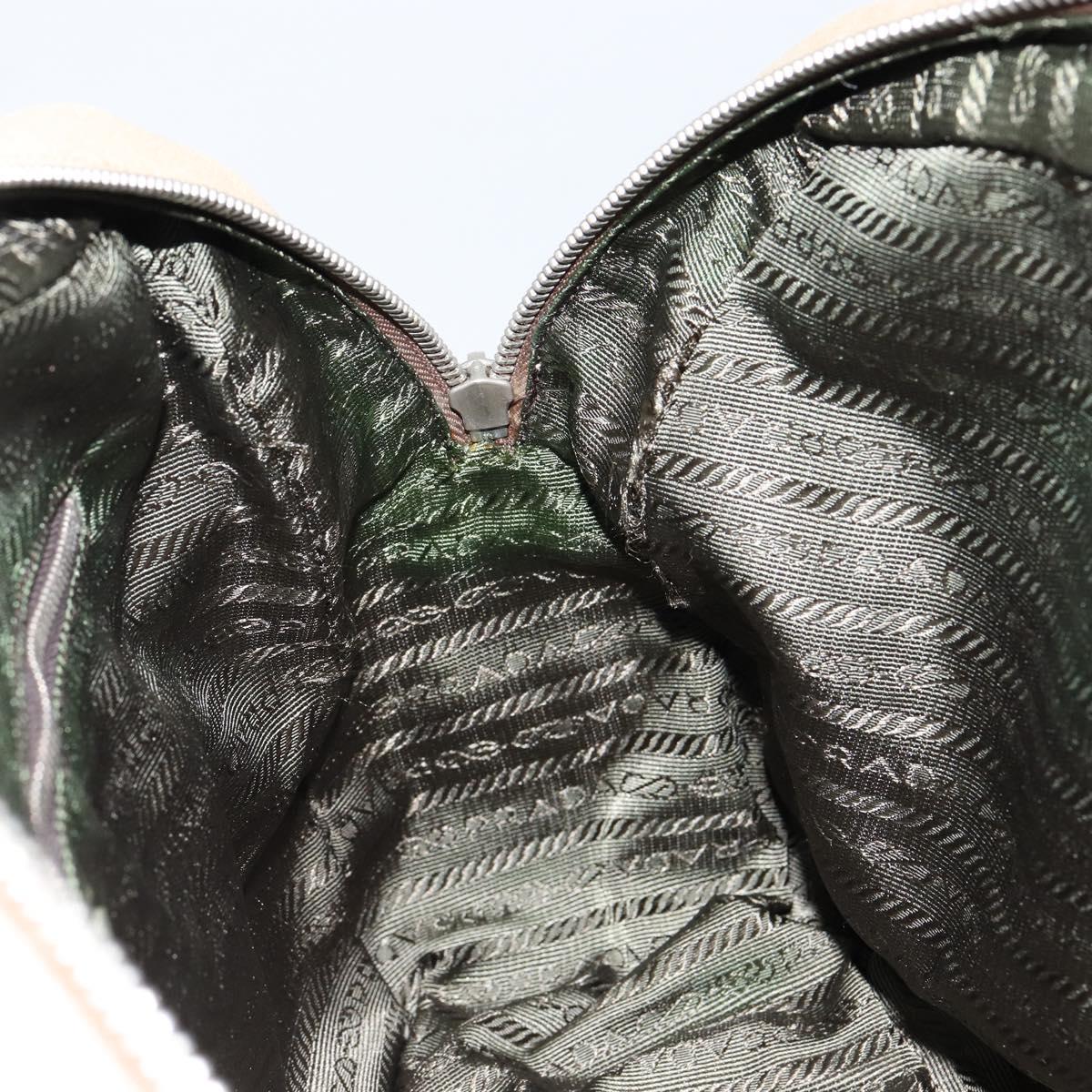 PRADA Boston Bag Canvas Beige Silver Auth 148422