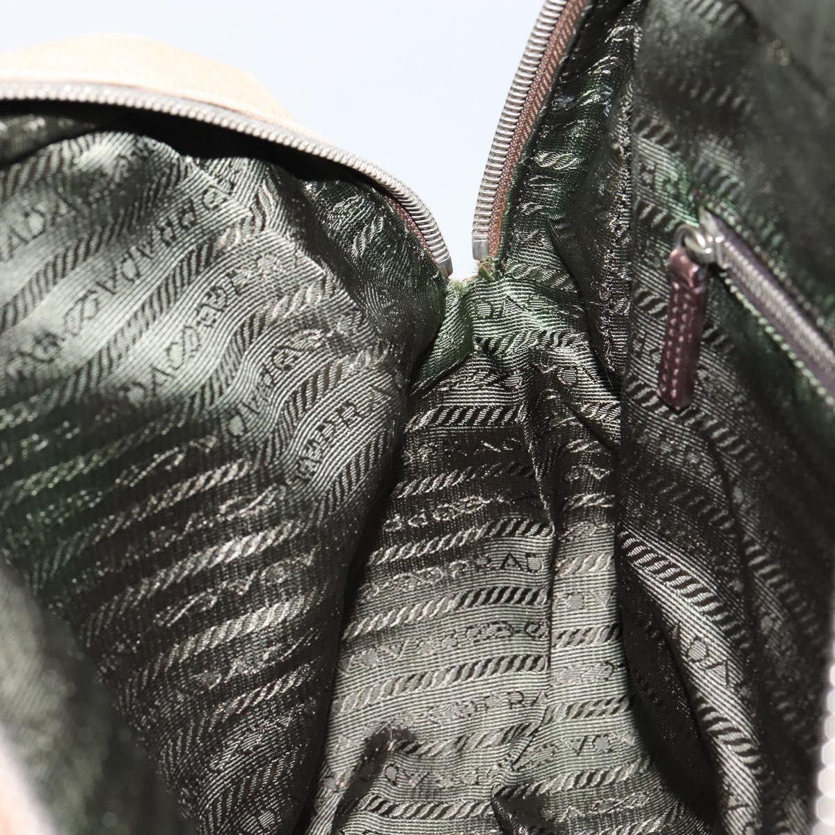 PRADA Boston Bag Canvas Beige Silver Auth 148422