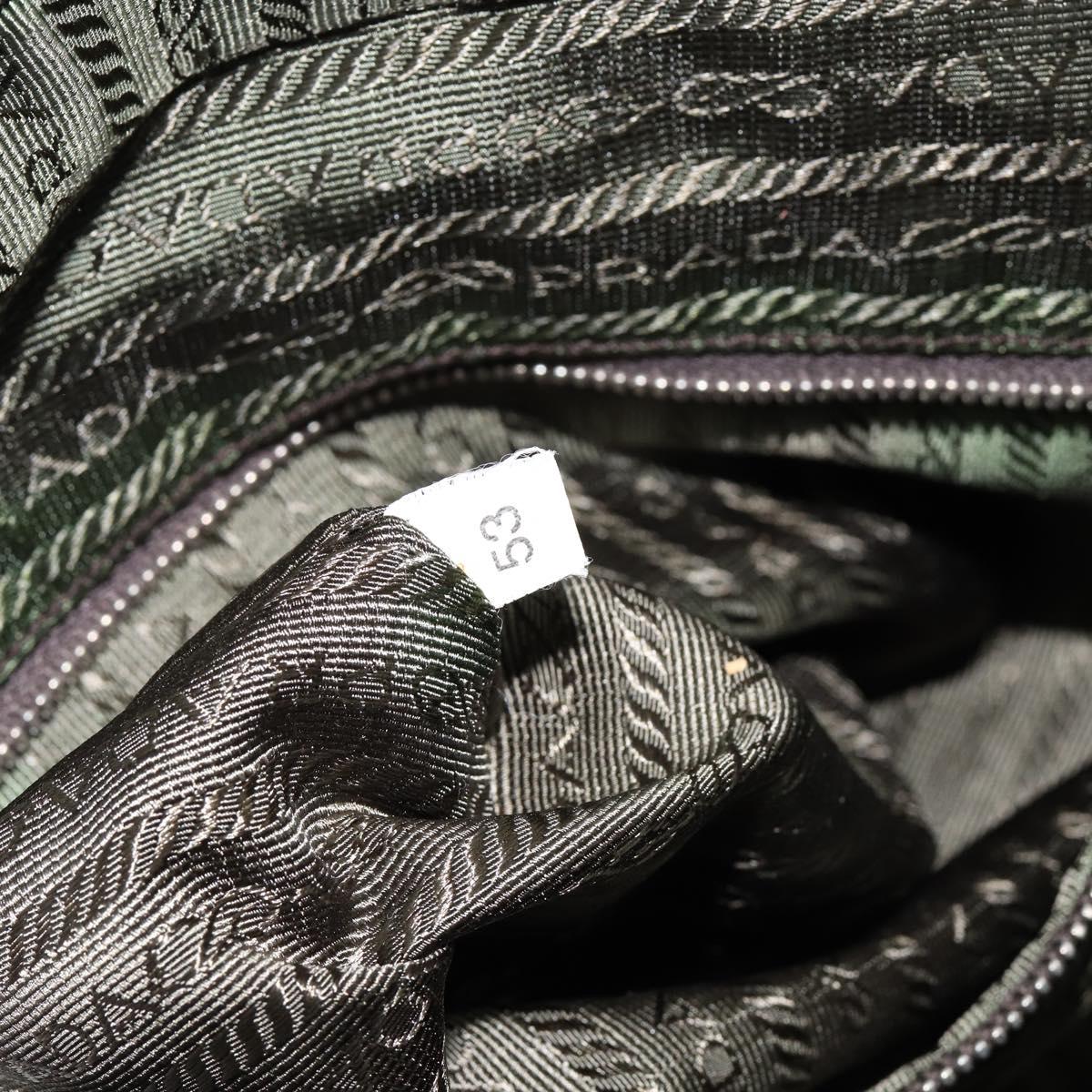 PRADA Boston Bag Canvas Beige Silver Auth 148422