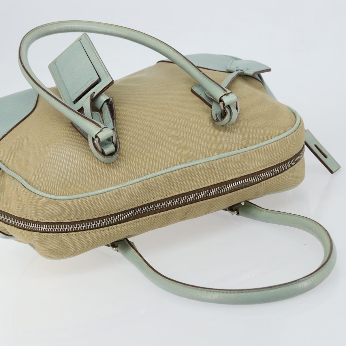 PRADA Boston Bag Canvas Beige Silver Auth 148422