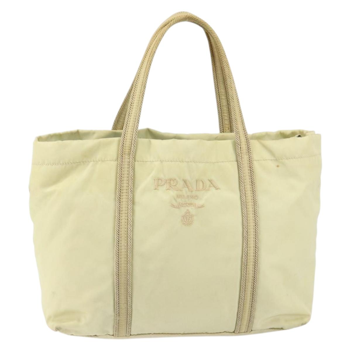 PRADA Hand Bag Nylon Ivory Silver Auth 148423