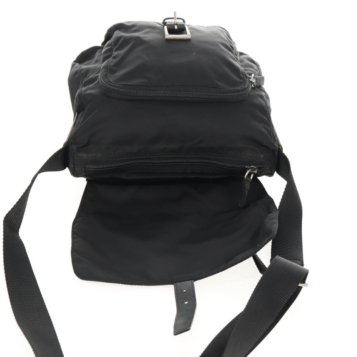 PRADA Shoulder Bag Nylon Black Silver Auth 148424