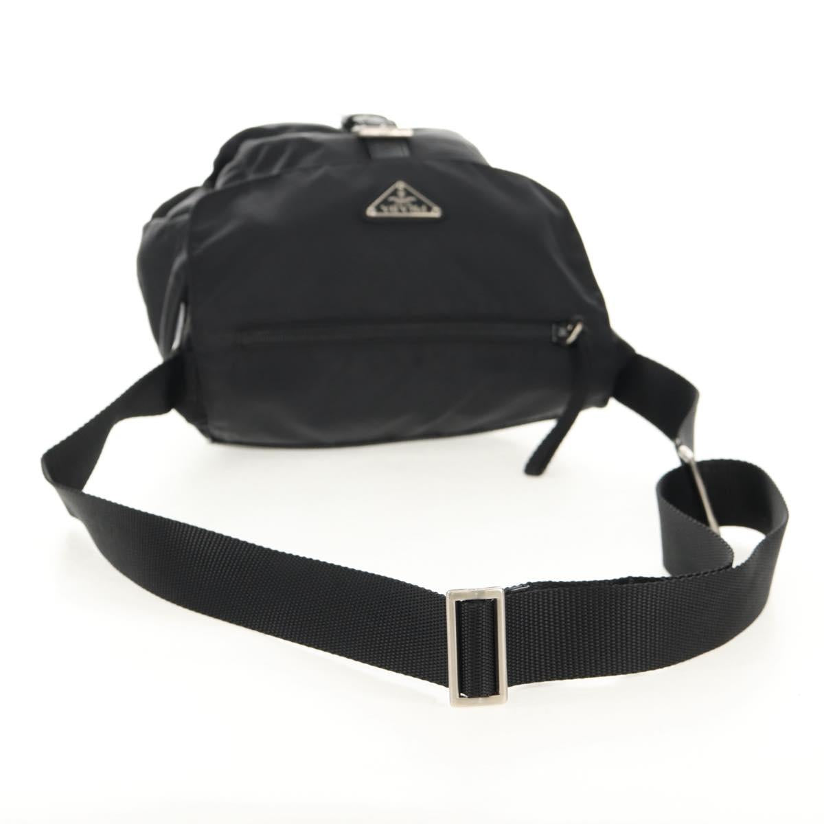 PRADA Shoulder Bag Nylon Black Silver Auth 148424