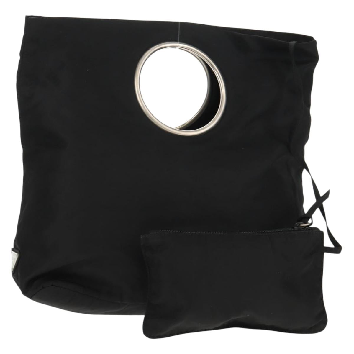 PRADA Hand Bag Nylon Black Silver Auth 148425