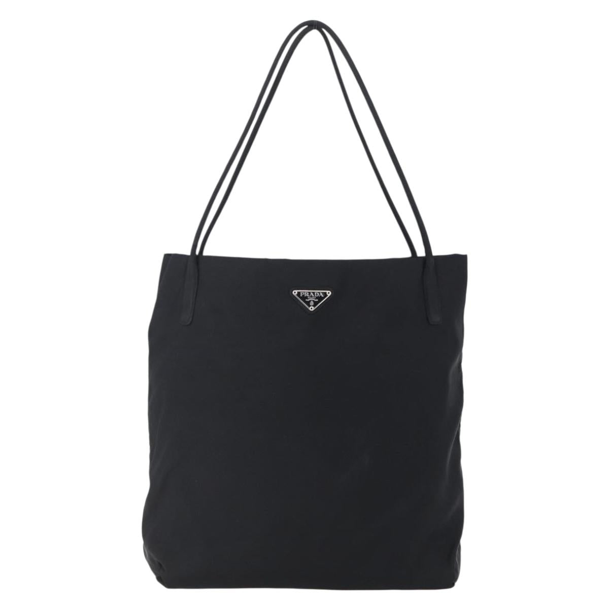 PRADA Tote Bag Nylon Black Silver Auth 148426