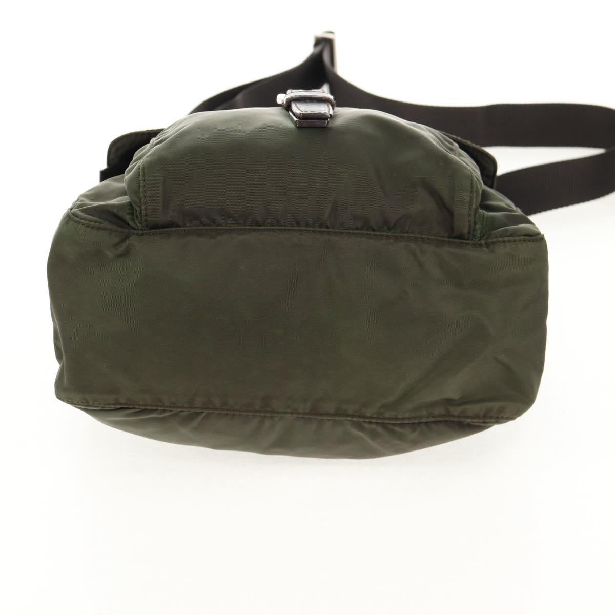 PRADA Shoulder Bag Nylon Khaki Silver Auth 148427