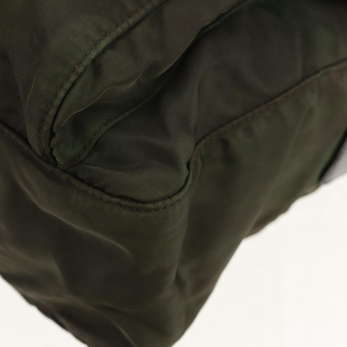 PRADA Shoulder Bag Nylon Khaki Silver Auth 148427