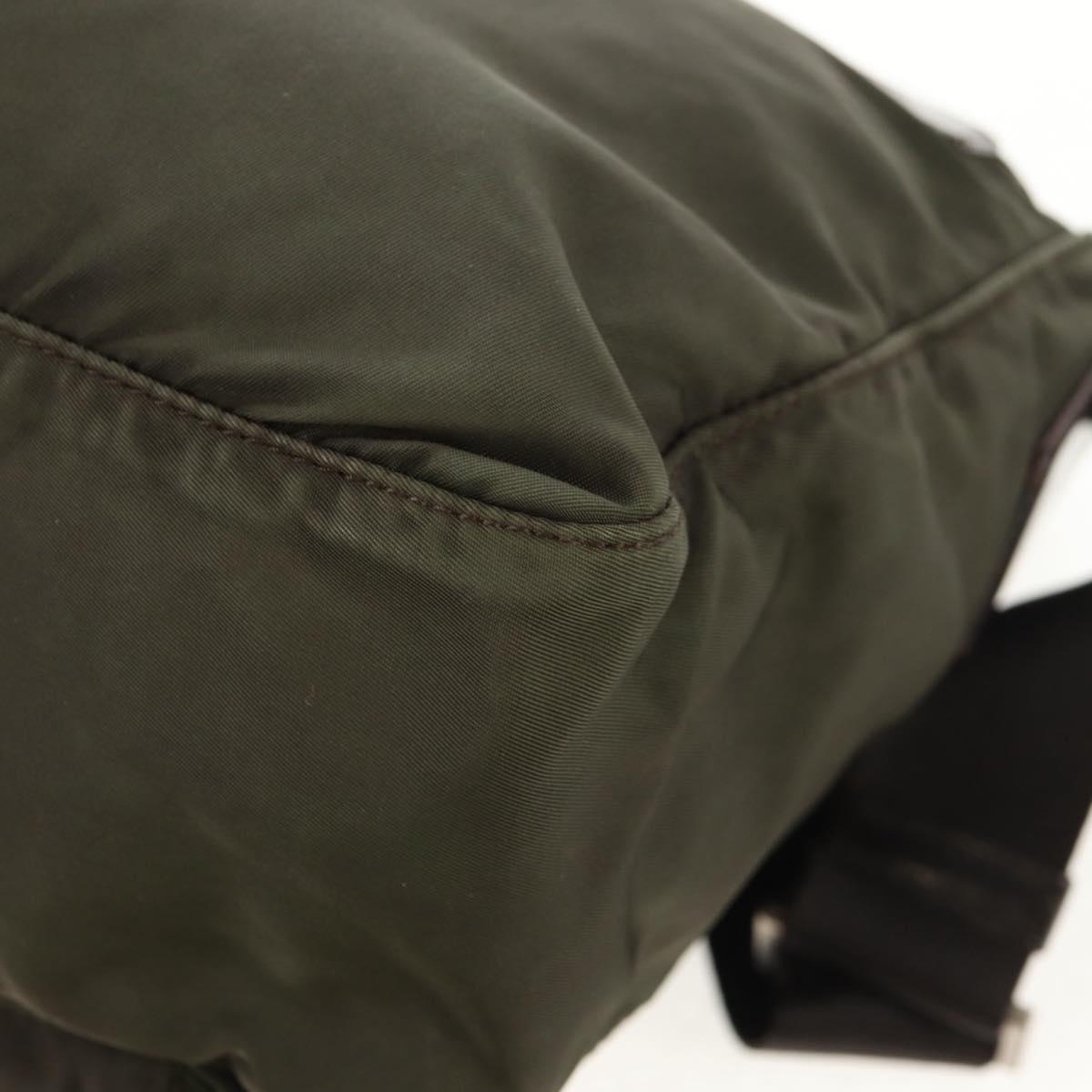 PRADA Shoulder Bag Nylon Khaki Silver Auth 148427