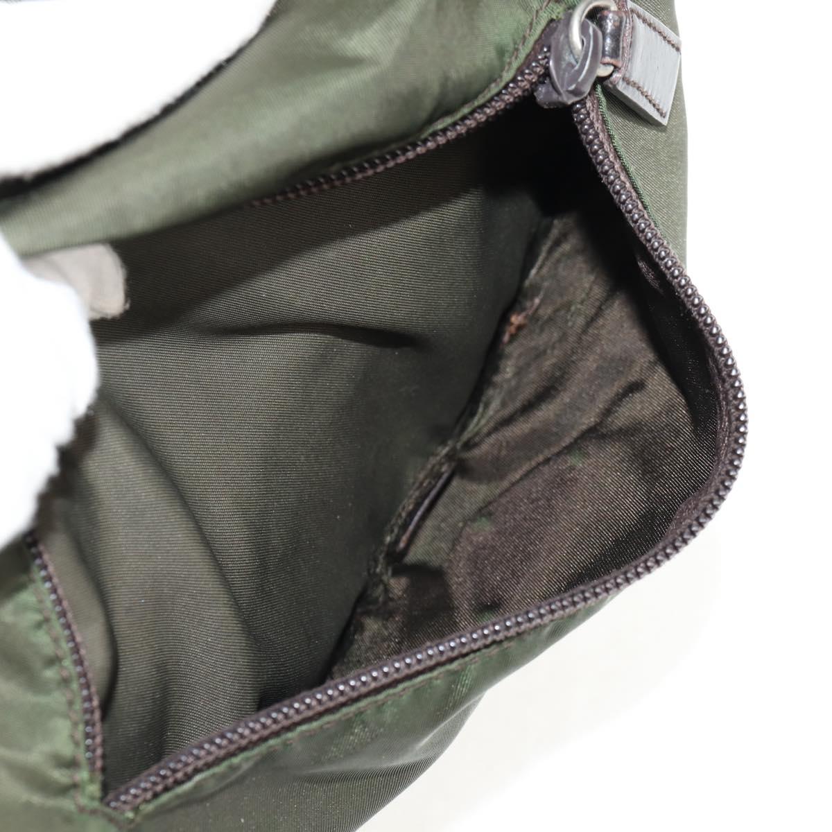 PRADA Shoulder Bag Nylon Khaki Silver Auth 148427