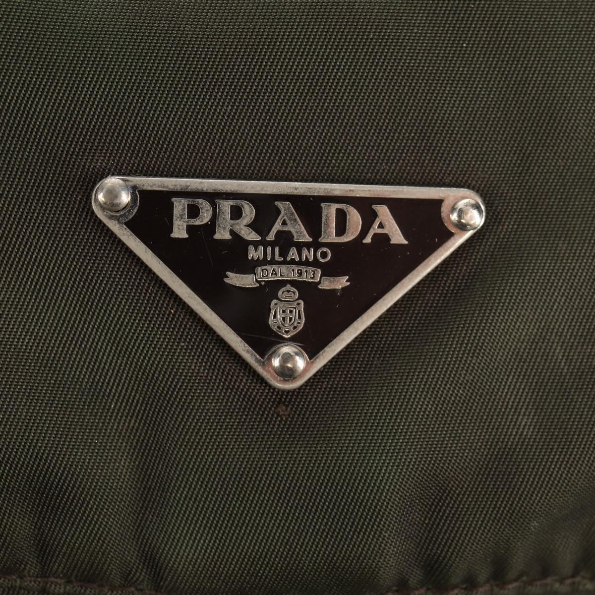 PRADA Shoulder Bag Nylon Khaki Silver Auth 148427