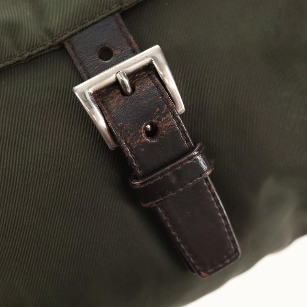 PRADA Shoulder Bag Nylon Khaki Silver Auth 148427