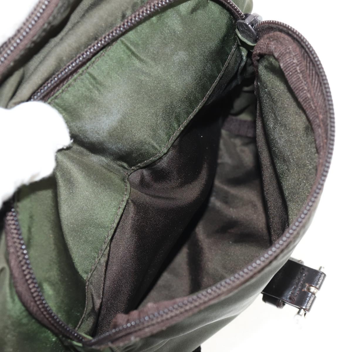 PRADA Shoulder Bag Nylon Khaki Silver Auth 148427