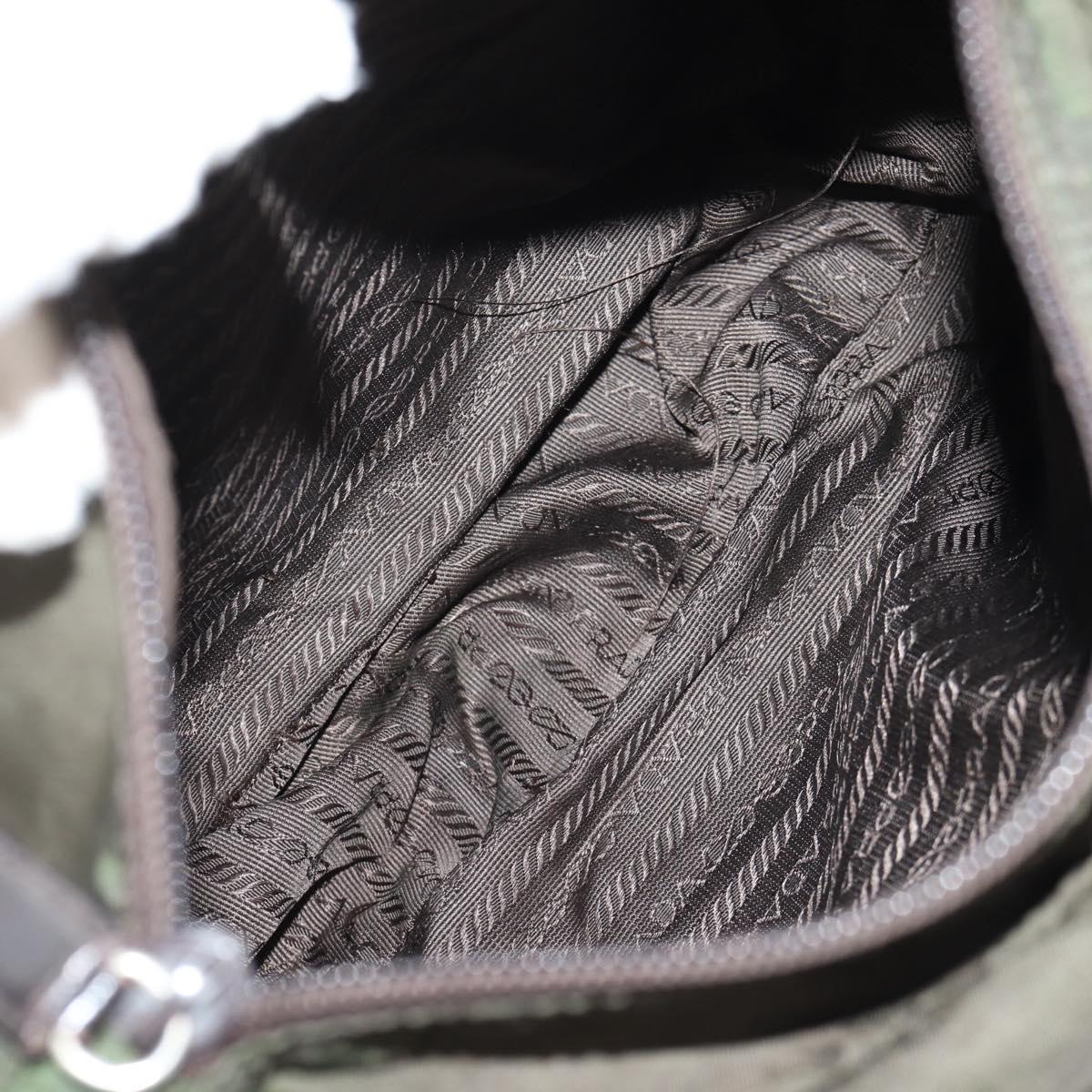 PRADA Shoulder Bag Nylon Khaki Silver Auth 148427