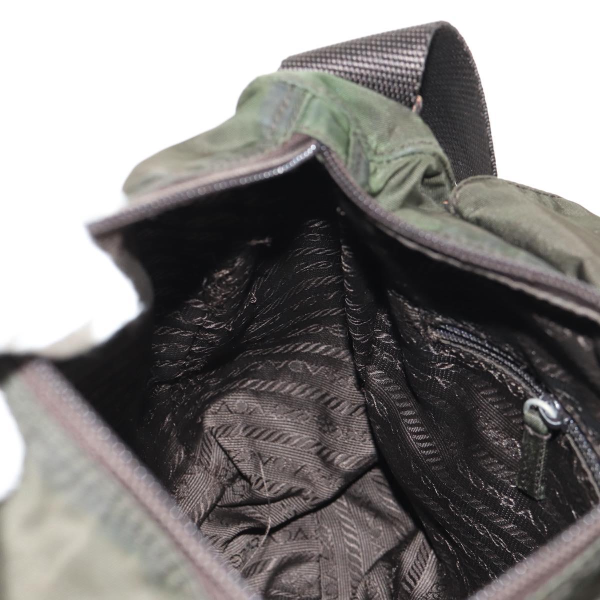 PRADA Shoulder Bag Nylon Khaki Silver Auth 148427