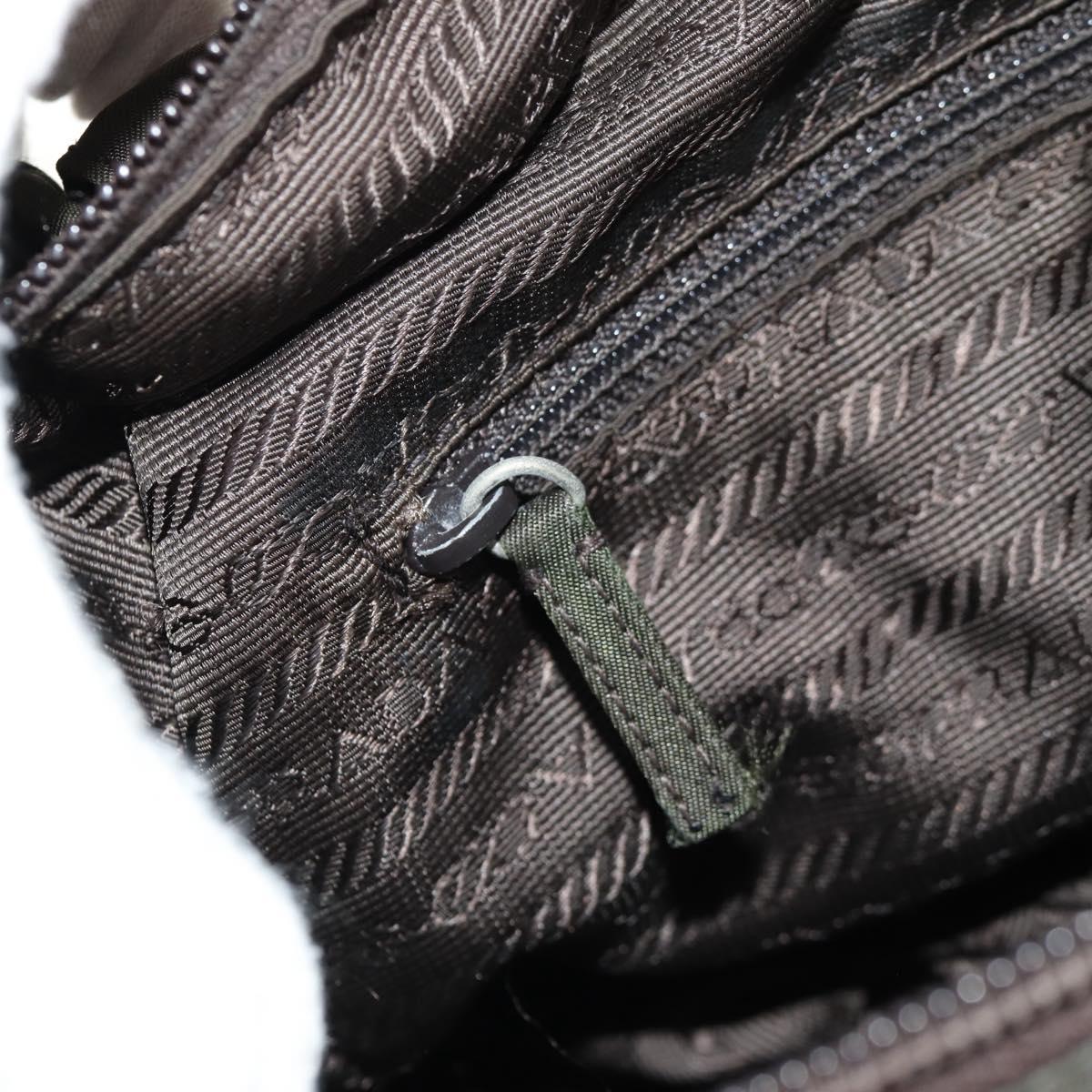 PRADA Shoulder Bag Nylon Khaki Silver Auth 148427