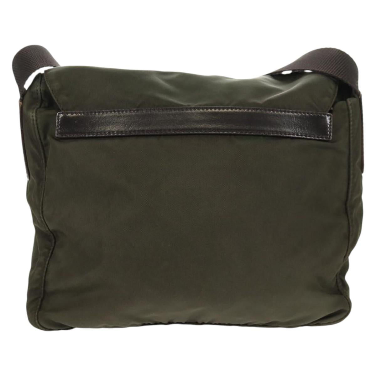 PRADA Shoulder Bag Nylon Khaki Silver Auth 148427
