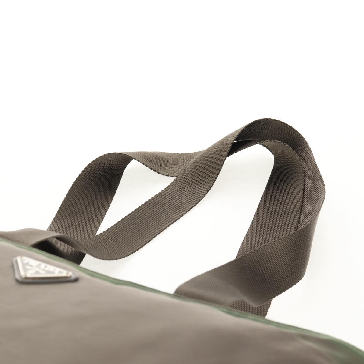 PRADA Tote Bag Nylon Khaki Silver Auth 148428
