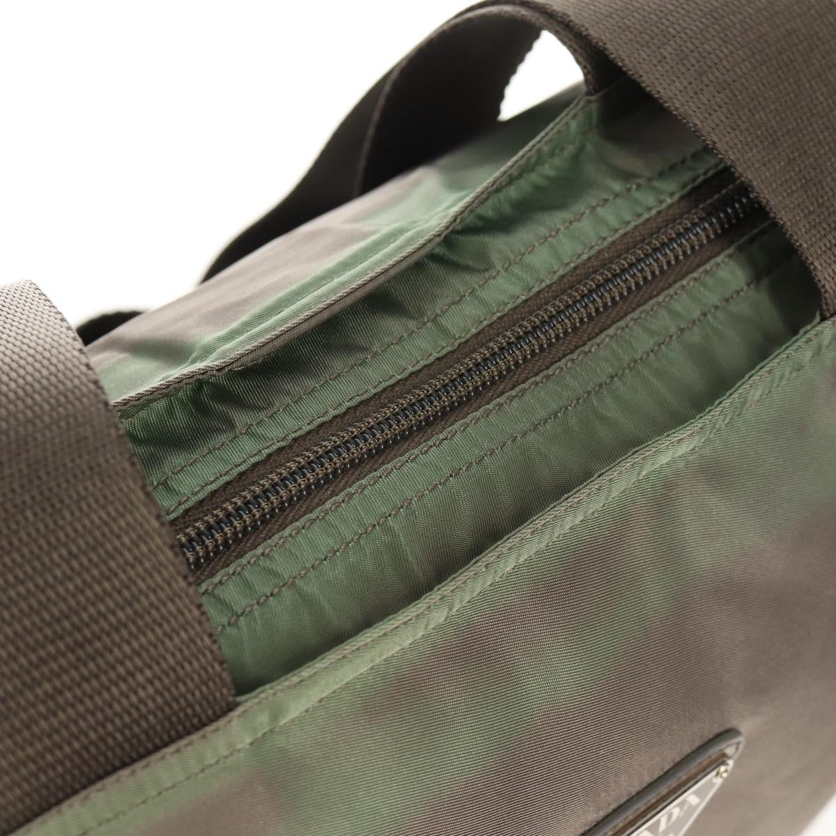 PRADA Tote Bag Nylon Khaki Silver Auth 148428