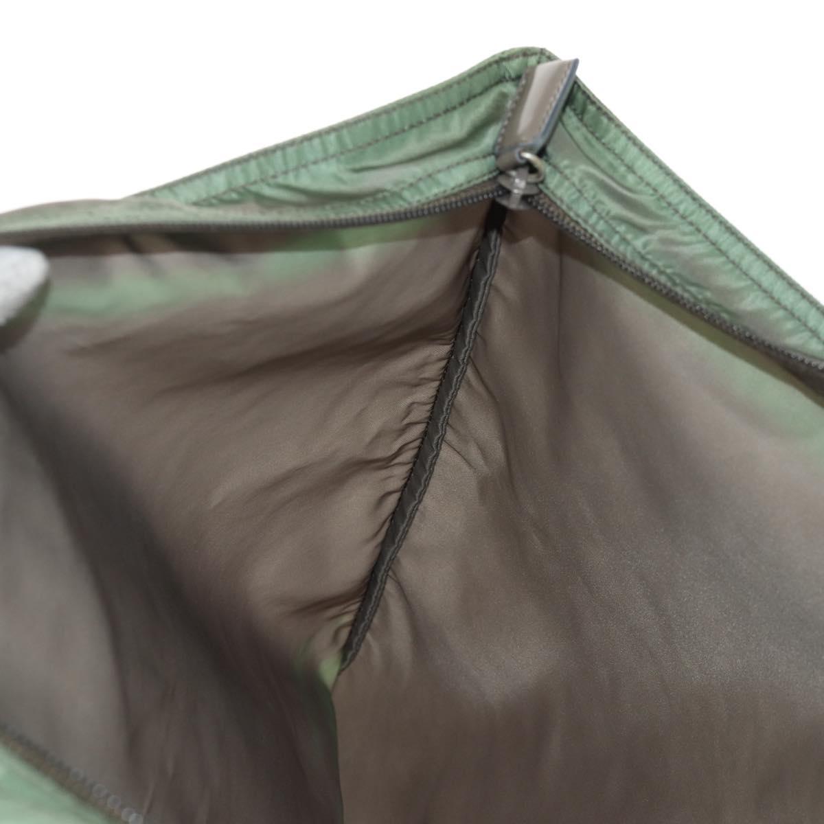 PRADA Tote Bag Nylon Khaki Silver Auth 148428