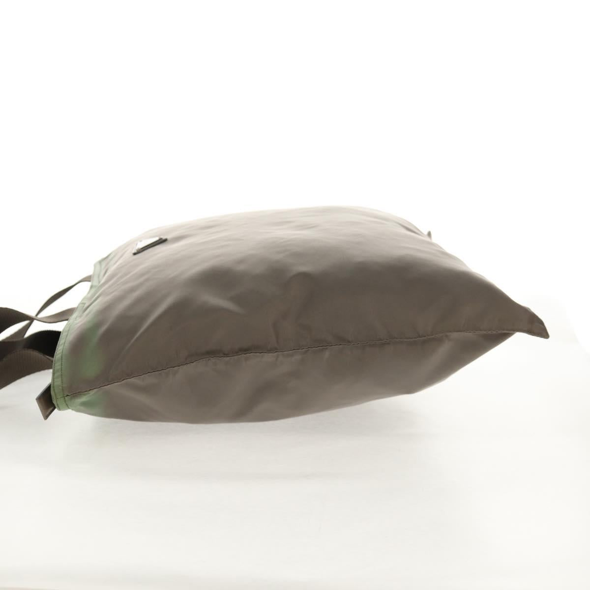 PRADA Tote Bag Nylon Khaki Silver Auth 148428