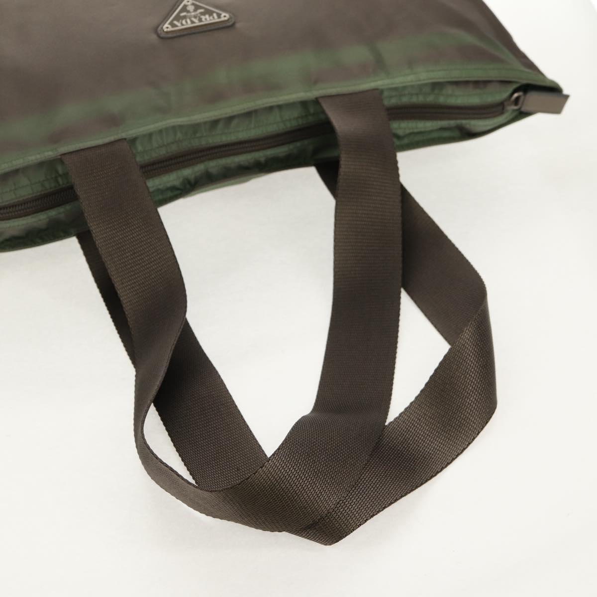 PRADA Tote Bag Nylon Khaki Silver Auth 148428